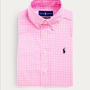 Ralph Lauren gingham boys dress shirt size 14-16 pink and white